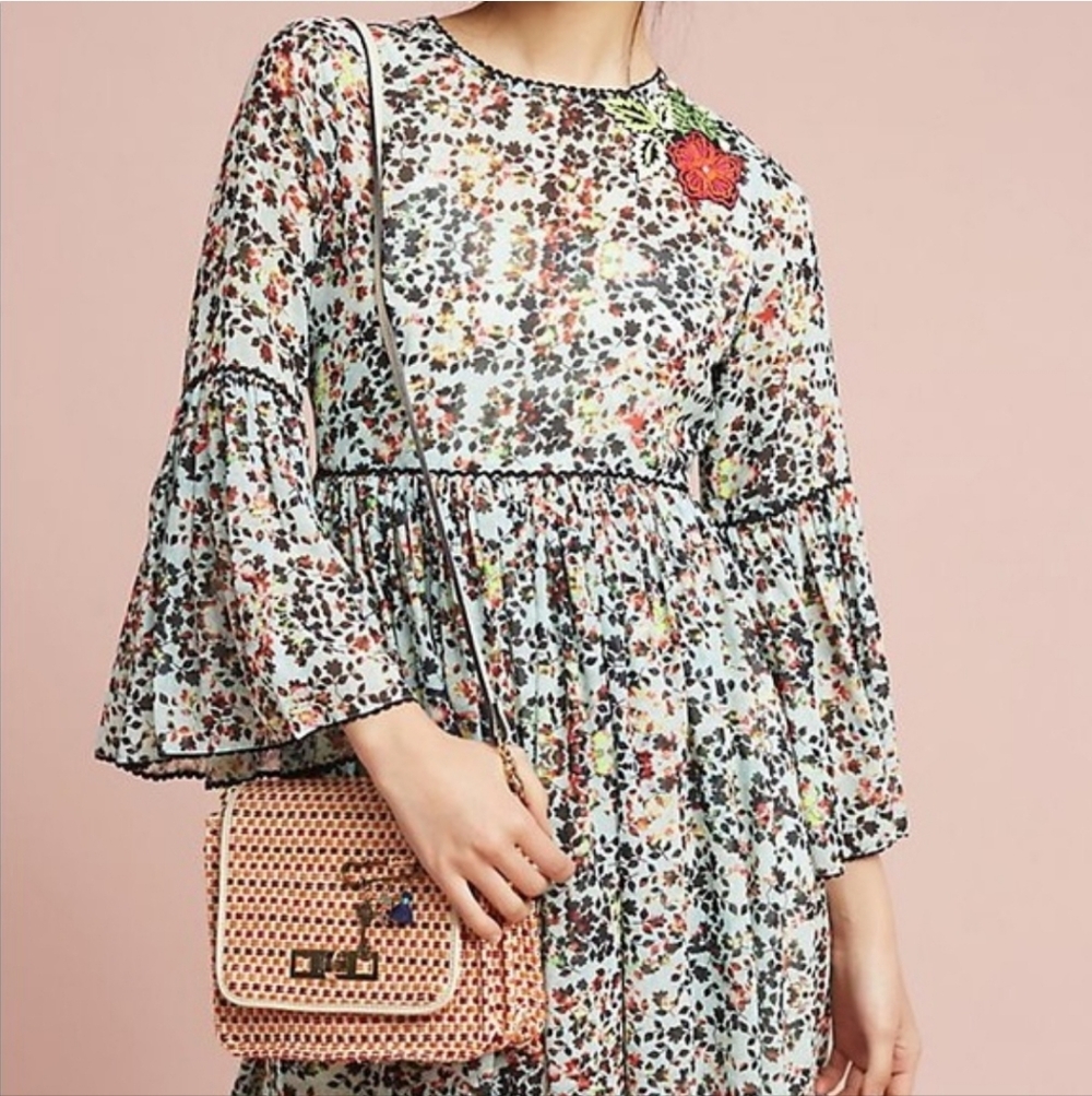 Bhanuni by Jyoti Libra Floral Green Bell Sleeve Boho Dress M/L (see measures)